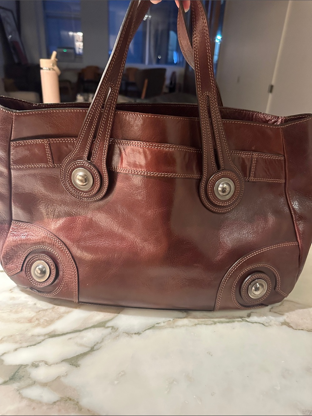 Vintage Marni Deep Burgundy Leather Shoulder Bag with Circular Hardware - Picture 3 of 8